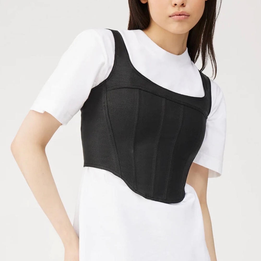 DL1961 Black Coated Denim Corset Top